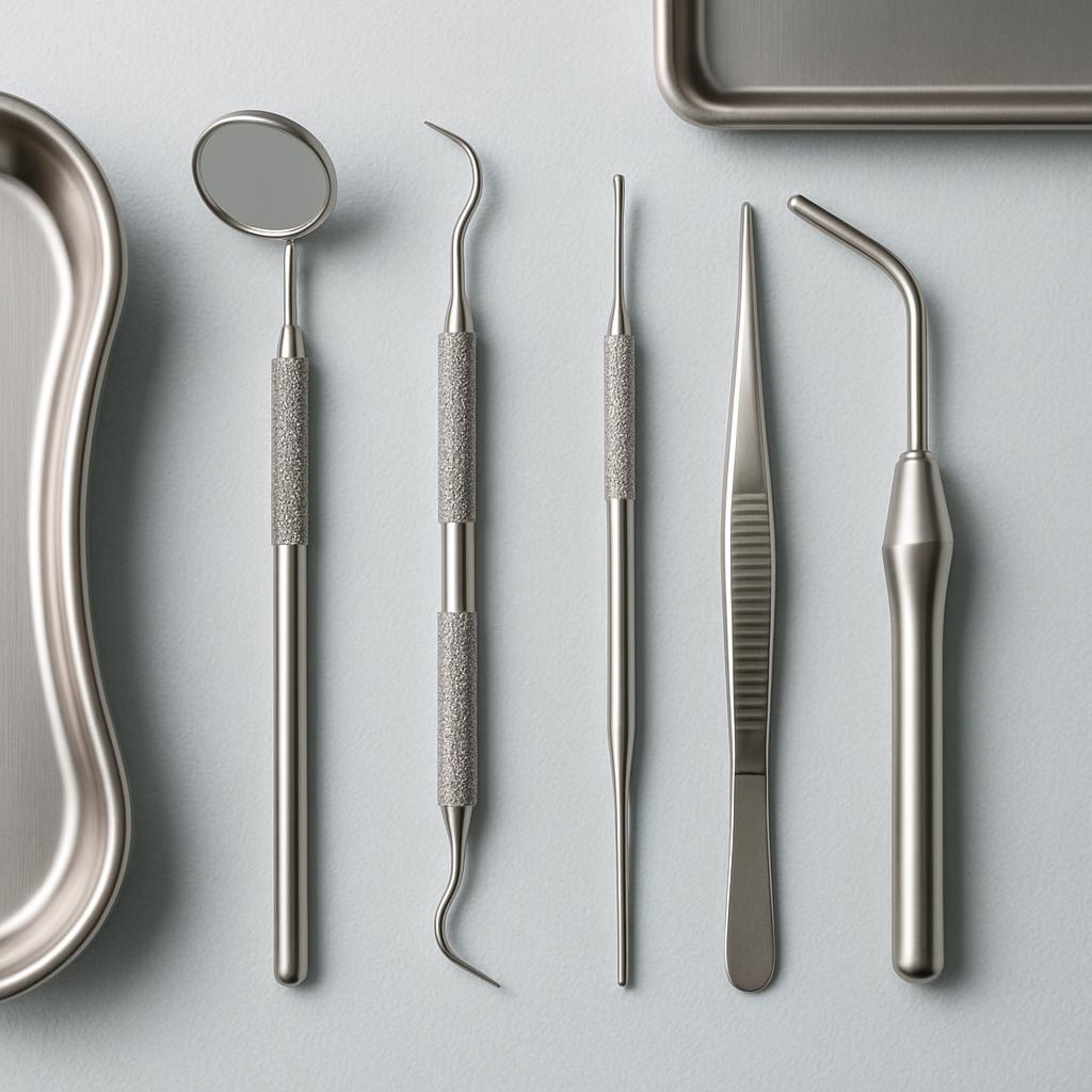 La imagen muestra una serie de instrumentos dentales.